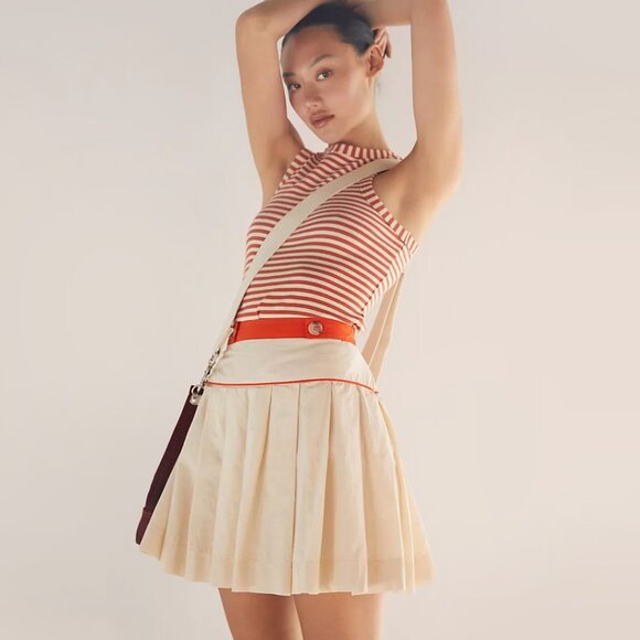 ANTHROPOLOGIE Maeve | Pleated A-Line Cotton Tennis Pickleball Mini Skirt | NWT - Picture 2 of 4